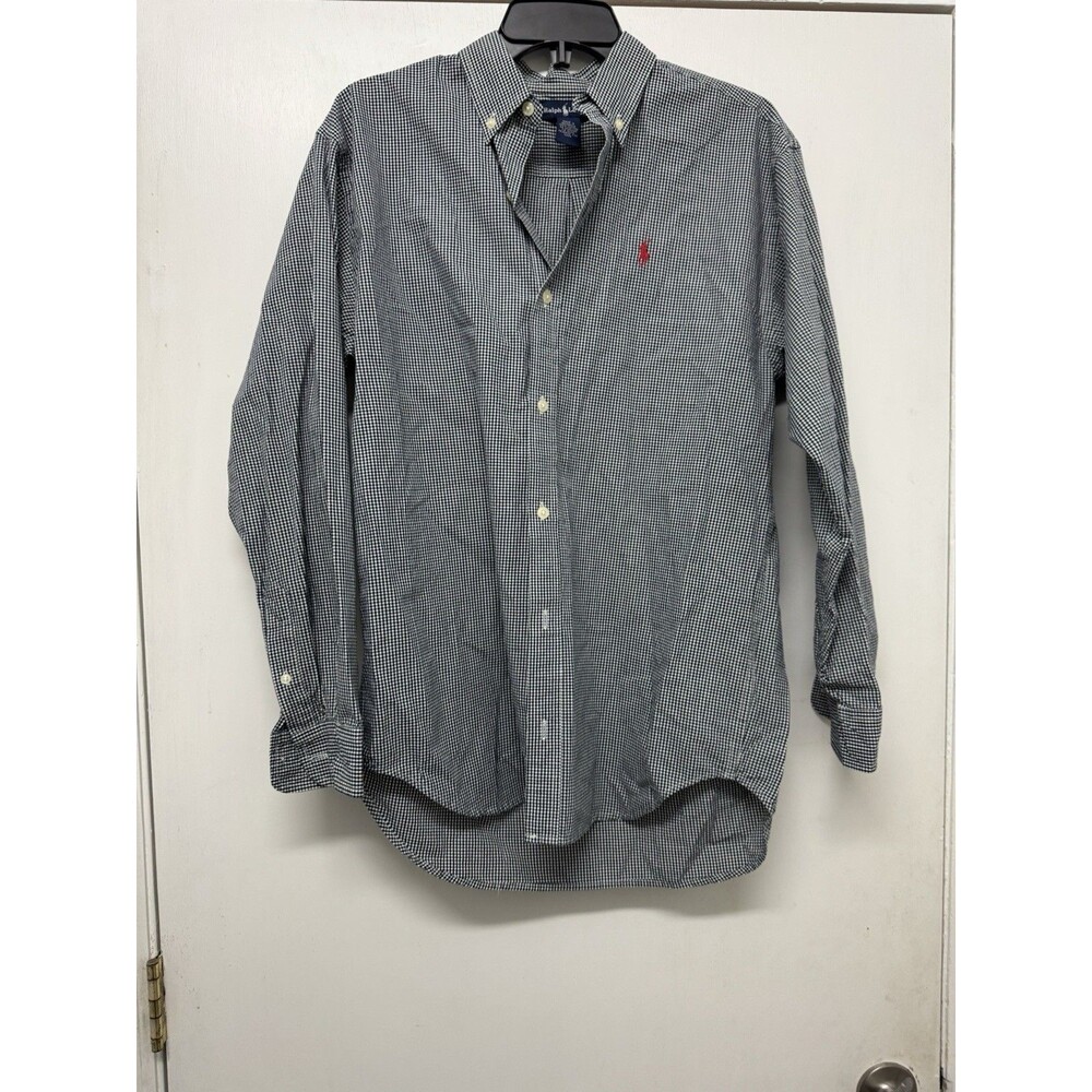 VTG Ralph Lauren Shirt Mens XL Blue White Blaire Check Button Red Pony 90's
